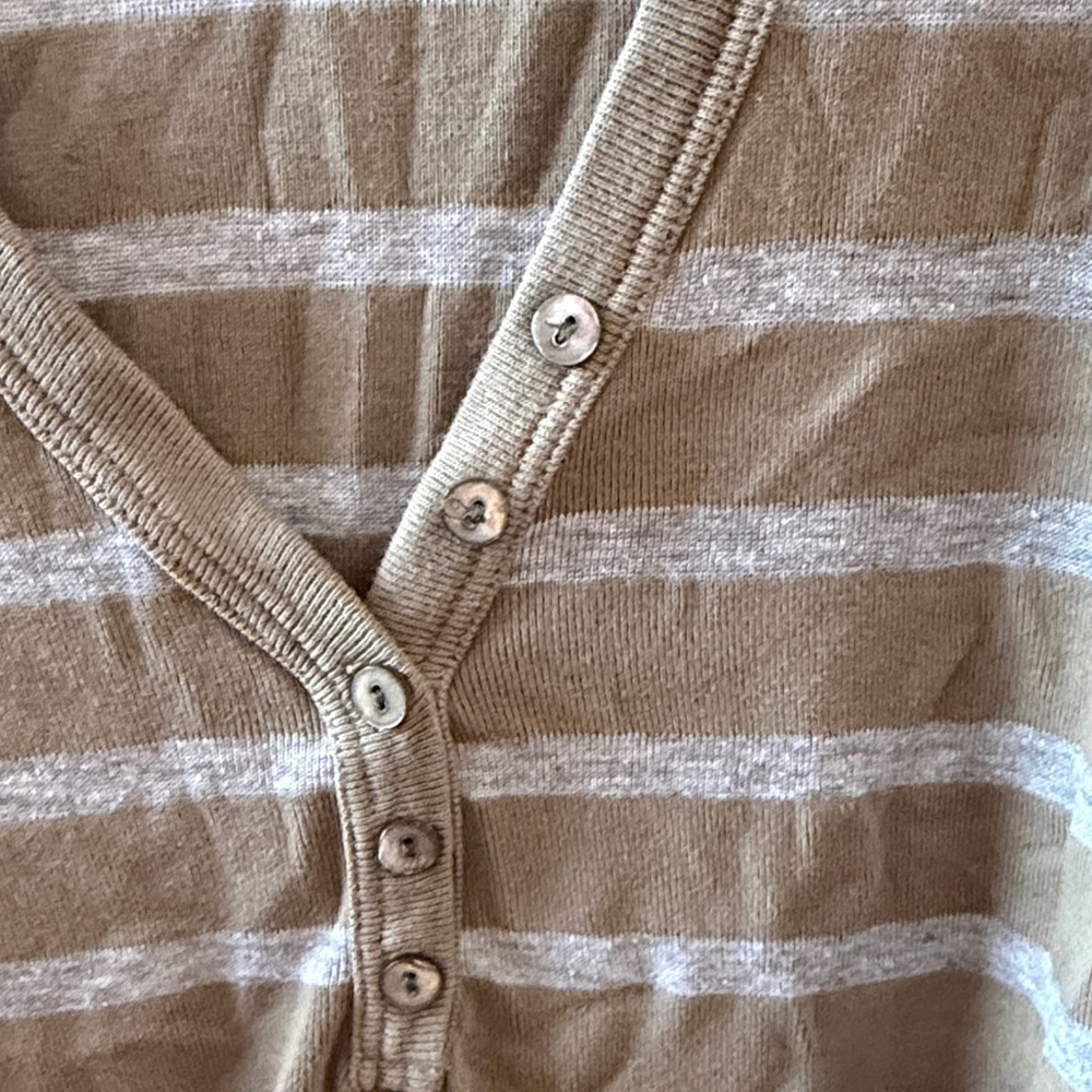 Michael Stars Olive and Light Gray Striped Henley Tank - Picture 4 of 5